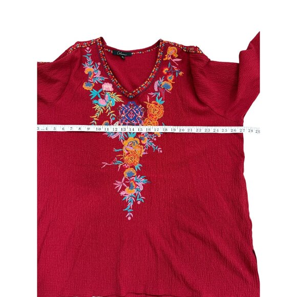 Calessa Womens Red Tunic Top Embroidered Floral V-Neck Boho Size 2X - Picture 6 of 7